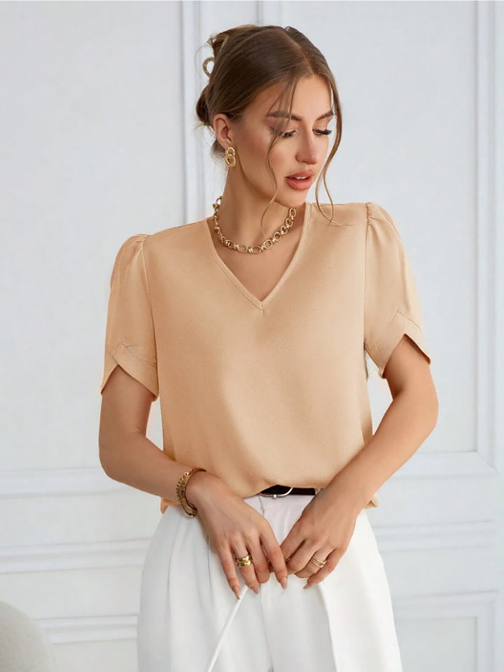 Damen V-Ausschnitt Bluse mit Puffärmeln Echo Archiv