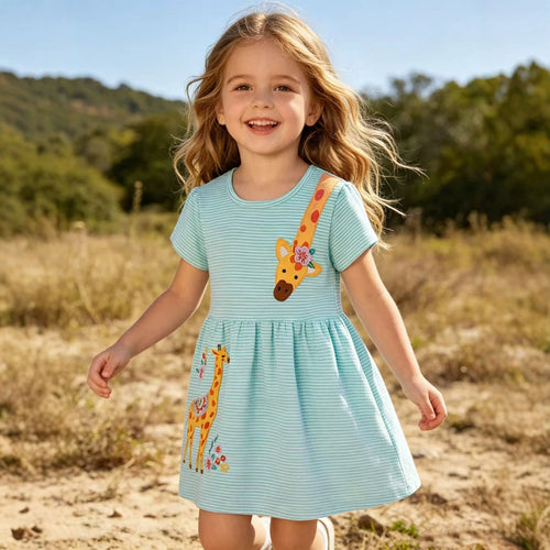 Mädchen Baumwollkleid mit fröhlichem Giraffenmotiv Echo Archiv