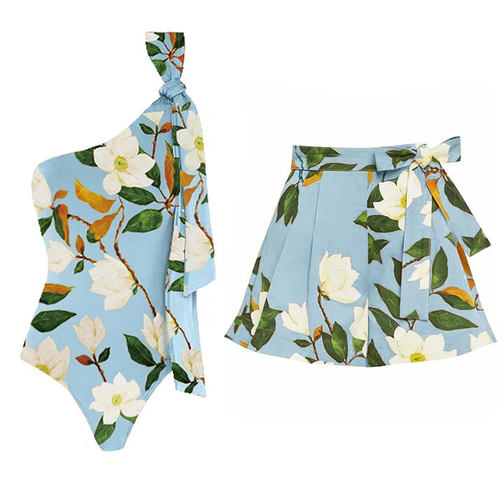 Damen Einseitiger Badeanzug mit floralem Design und elegantem Schleifen-Detail Echo Archiv