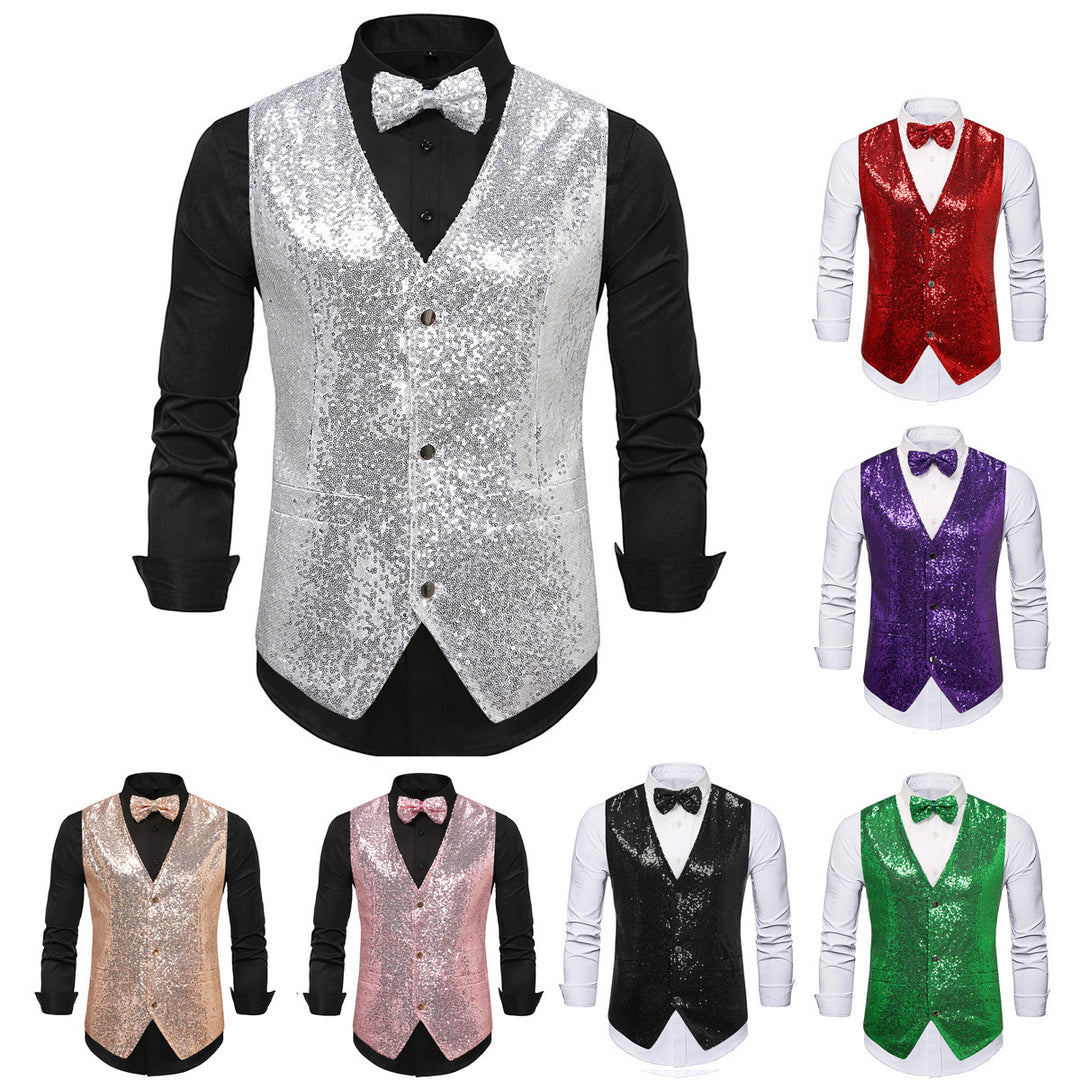 Herren festlicher Glitzerweste mit passendem Fliegenbinder Echoarchiv