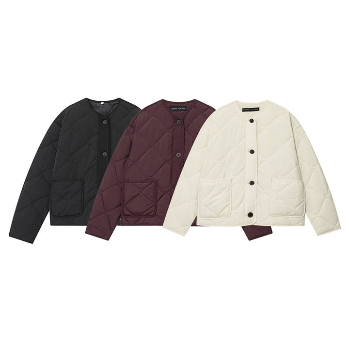 Damen Gesteppte Oversize‑Steppjacke mit Rundhalsausschnitt, aufgesetzten Taschen und Knopfleiste Echo Archiv