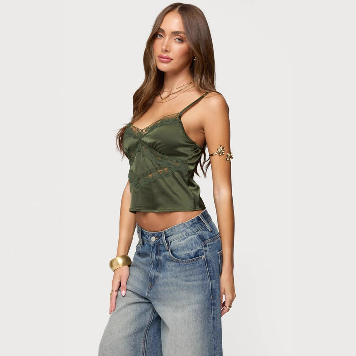 Damen Elegantes Satin-Cami-Top mit Spitzenverzierungen Echo Archiv