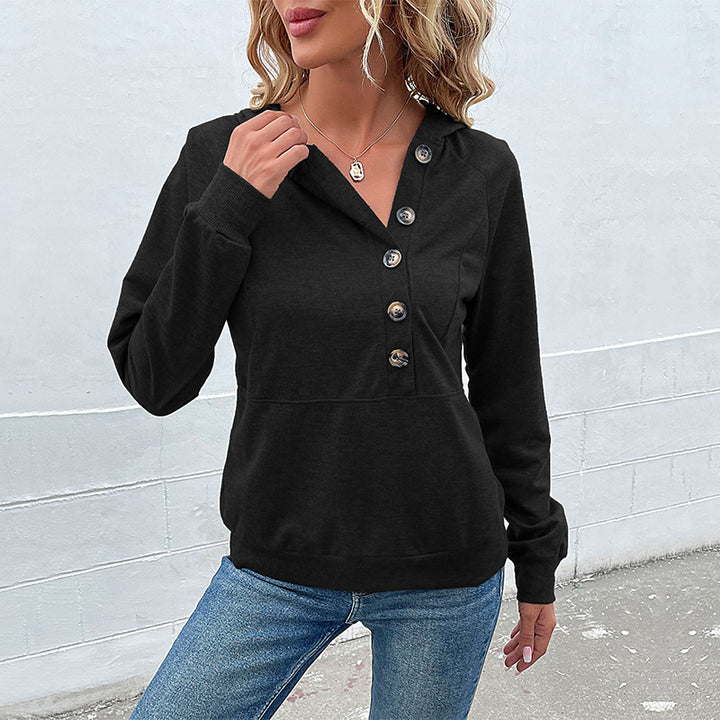 Damen Kapuzenpullover mit asymmetrischer Knopfleiste und Raglanärmeln Echoarchiv