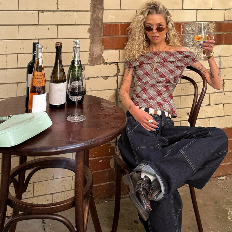 Damen Karo-Crop-Top mit lässigem Schnitt Echo Archiv