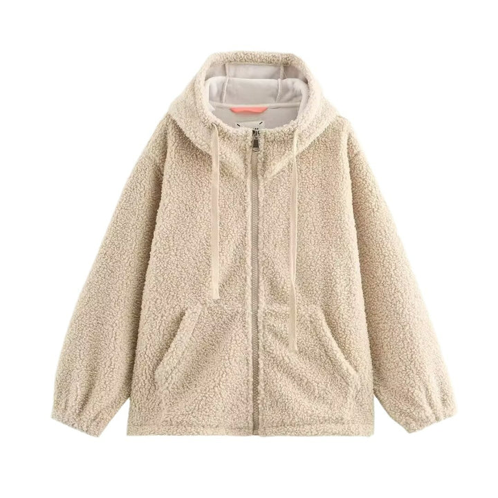 Damen Teddy-Fleece-Kapuzenjacke mit durchgehendem Reißverschluss und Kängurutaschen Echo Archiv