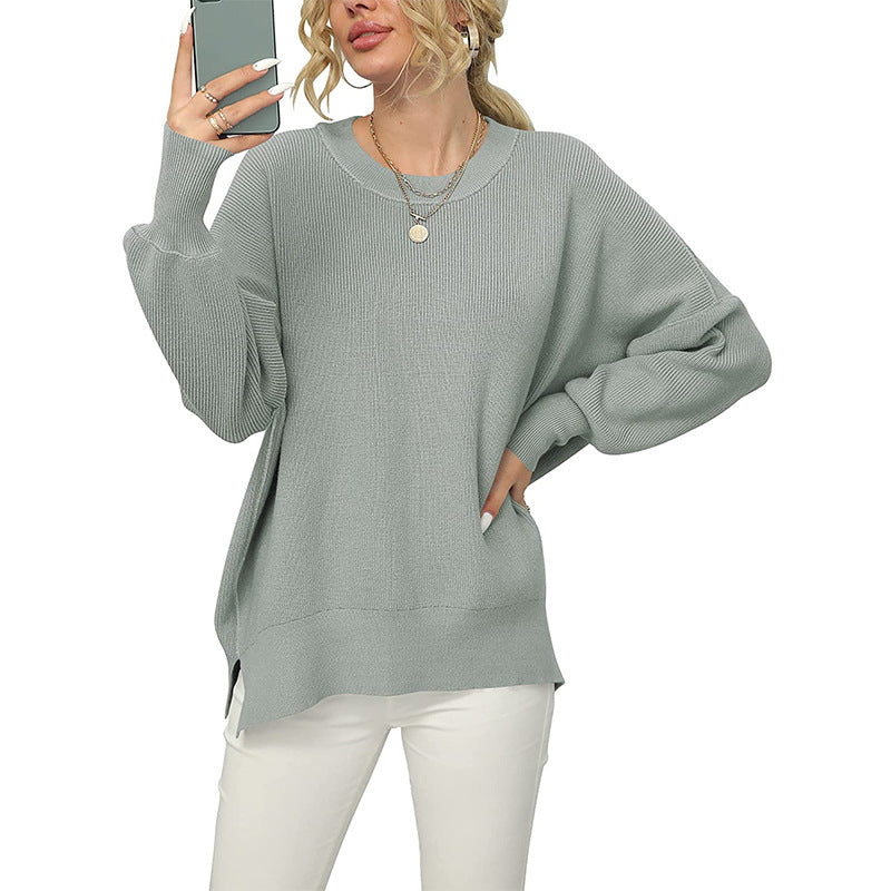 Damen Oversize-Feinstrickpullover mit Rundhalsausschnitt, überschnittener Schulter und Seitenschlitzen Echo Archiv