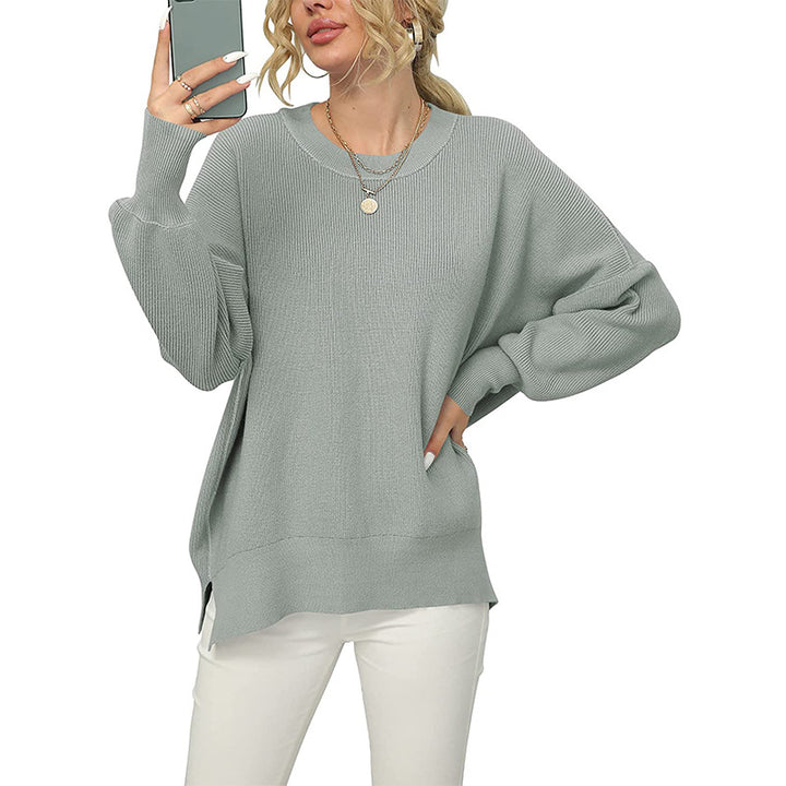 Damen Oversize-Feinstrickpullover mit Rundhalsausschnitt, überschnittener Schulter und Seitenschlitzen Echo Archiv