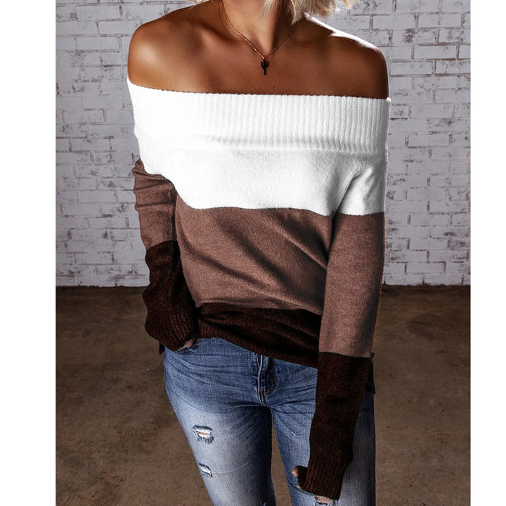 Damen Schulterfreier Colorblock-Strickpullover mit Umschlagkragen Echo Archiv