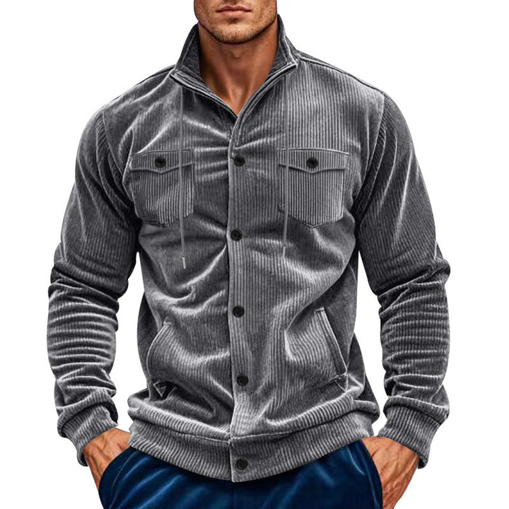 Herren Cordjacke im lässigen Stil mit praktischen Taschen und hohem Kragen Echoarchiv