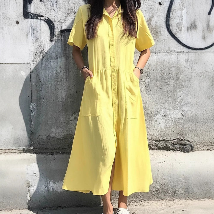 Damen Midi-Kleid mit Knopfleiste und praktischen Taschen Echo Archiv