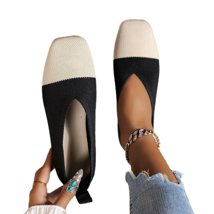 Damen Zweifarbige Strick‑Ballerinas mit quadratischer Kappe und elastischem Schaft Echo Archiv