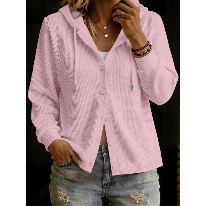 Damen Kapuzenstrickjacke im Waffelstrick mit Knopfleiste Echoarchiv