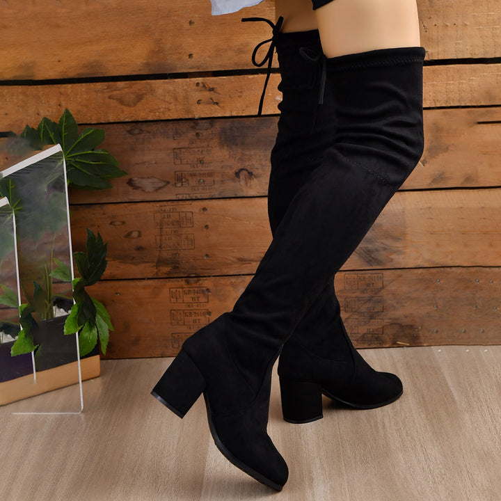Damen Stretch Overknee Stiefel mit elastischem Schaft und mittlerem Blockabsatz Echoarchiv