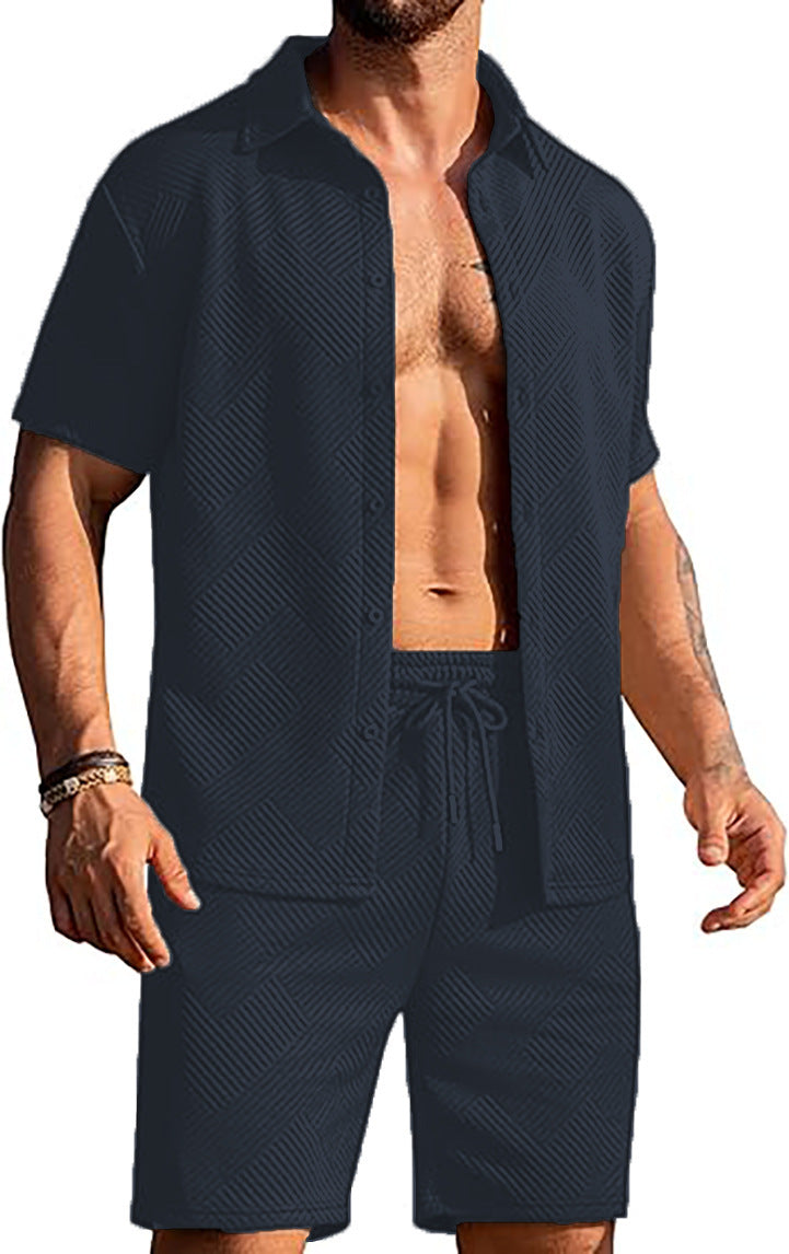 Herren modisches Kurzarmhemd und Shorts Set mit strukturiertem Design Echoarchiv