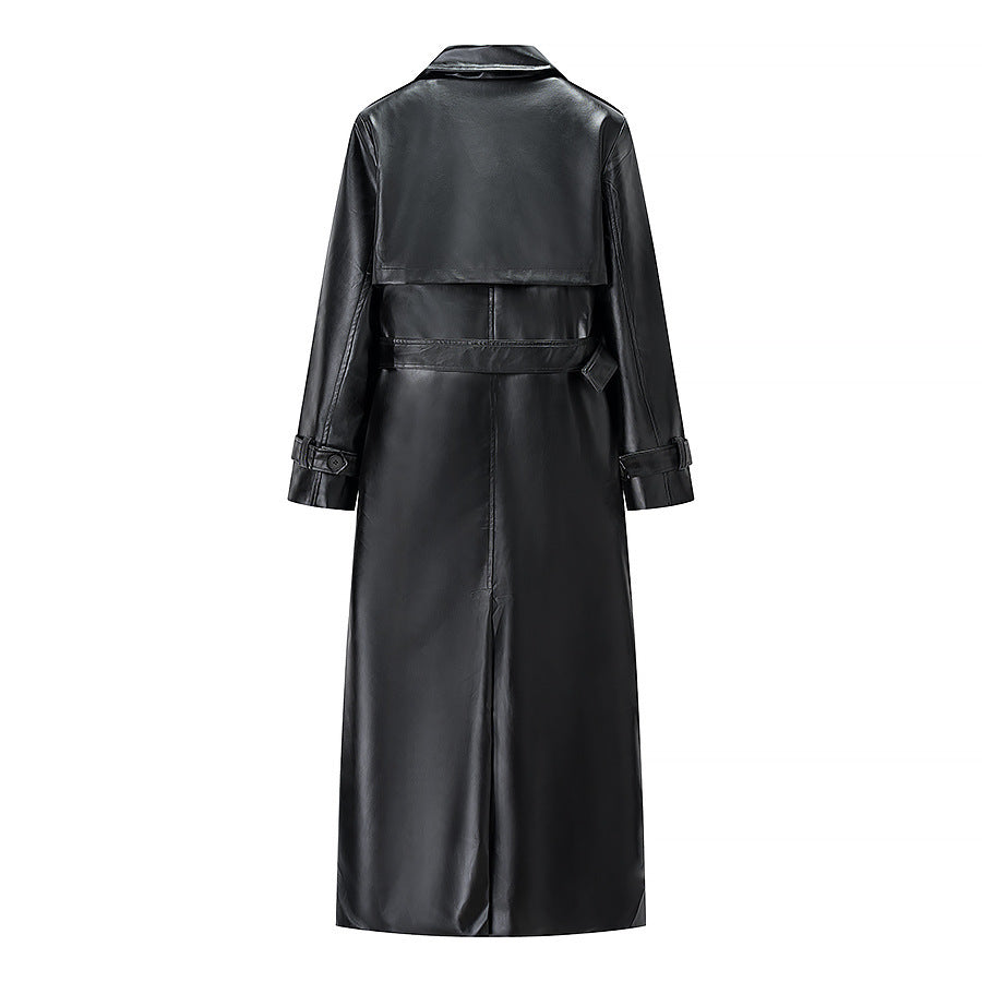 Damen Langer Kunstleder-Trenchcoat mit Taillengürtel und Epauletten Echo Archiv