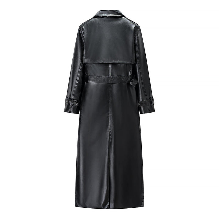 Damen Langer Kunstleder-Trenchcoat mit Taillengürtel und Epauletten Echo Archiv
