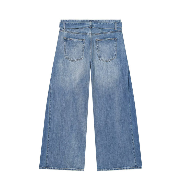 Damen Weite High‑Waist Jeans mit Ziergürtel und seitlichen Einsatzbahnen Echo Archiv