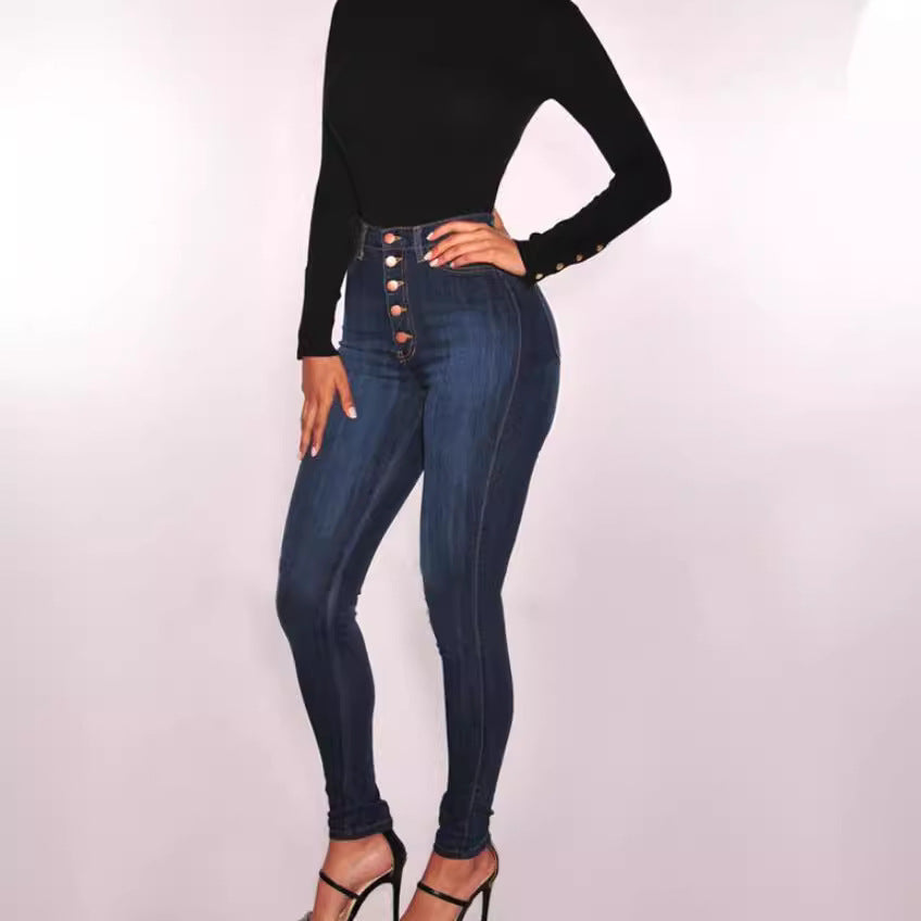 Damen nan hochgeschnittene Skinny-Jeans mit sichtbarer Knopfleiste und figurformendem Stretch Echo Archiv