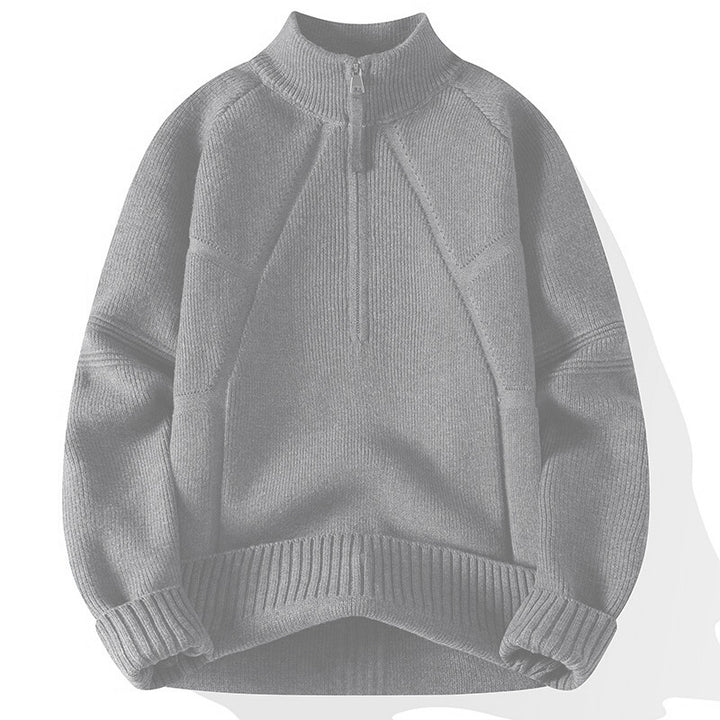 Herren Strick-Halbzip-Pullover mit Stehkragen und strukturierten Rippdetails Echoarchiv