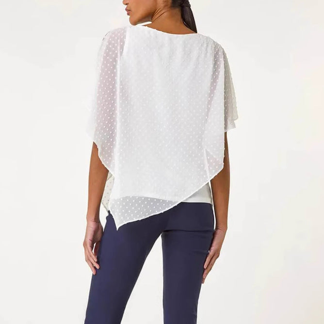 Damen leichtes Chiffon-Überwurfshirt mit Pünktchen und Fledermausärmeln – Avérine