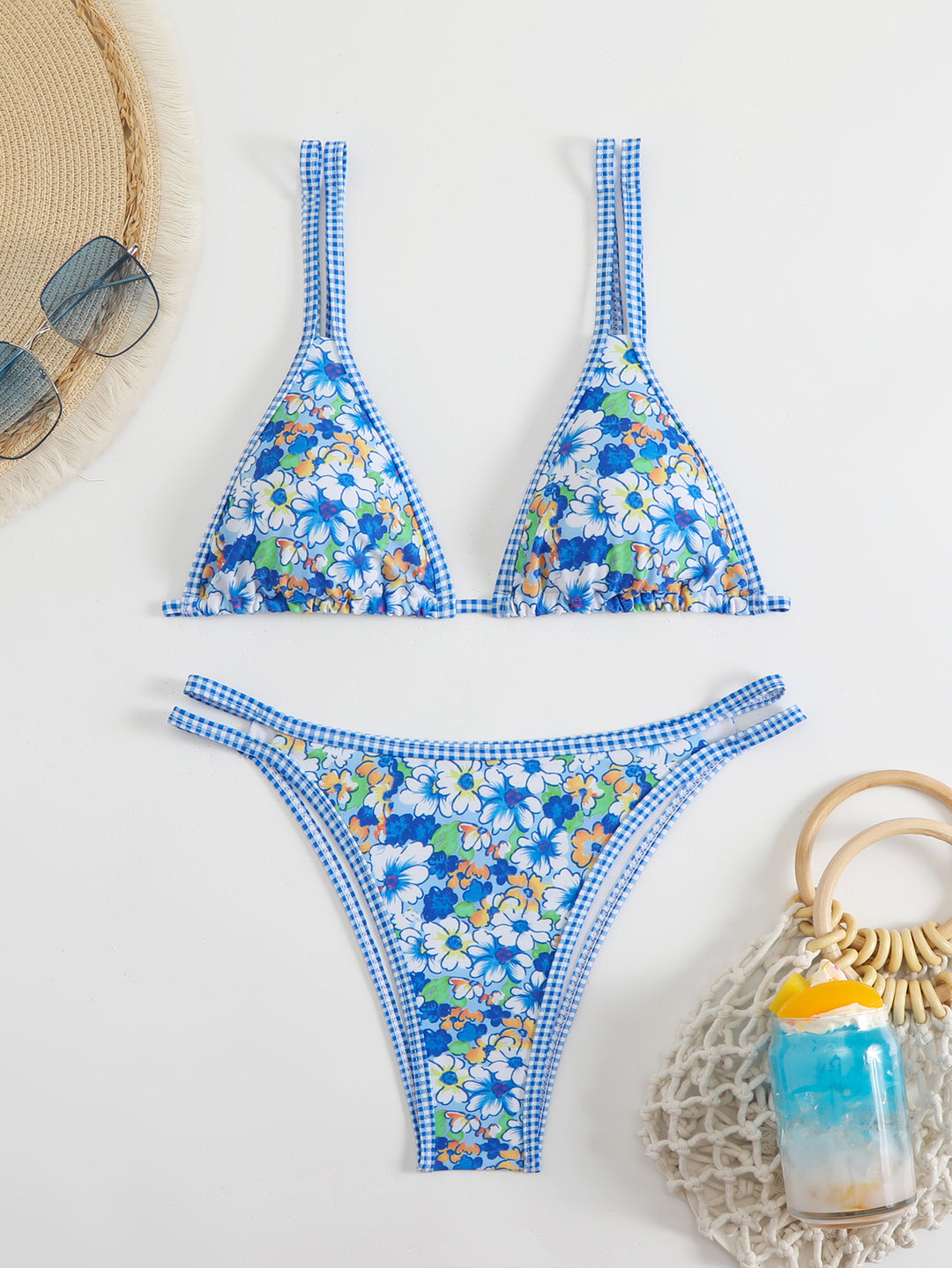Damen Triangel-Bikini-Set mit verstellbaren Trägern und floralem Muster Echo Archiv