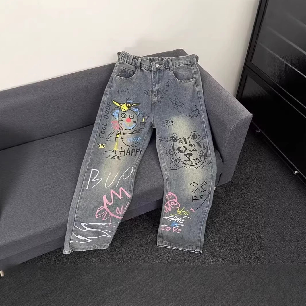 Damen Modische Jeans mit kreativem Grafikdruck Echoarchiv