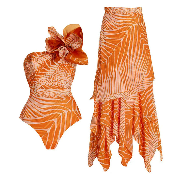Damen Bikiniset mit asymmetrischem Oberteil und fließendem Maxirock Echo Archiv