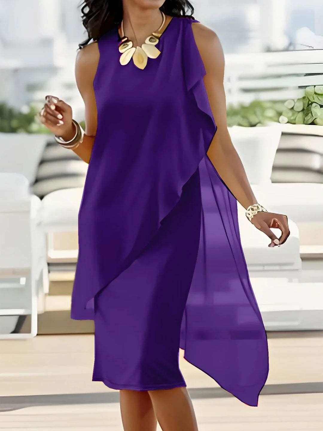 Damen asymmetrisches Chiffonkleid mit fließendem Schnitt Echoarchiv