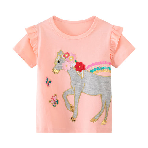 Mädchen T-Shirt mit verspieltem Einhorn-Design und Rüschendetails Echo Archiv