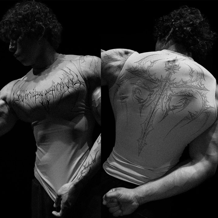 Herren nan figurbetontes Trainings-Tanktop mit tiefen Armausschnitten und filigranem Rückendruck Echo Archiv