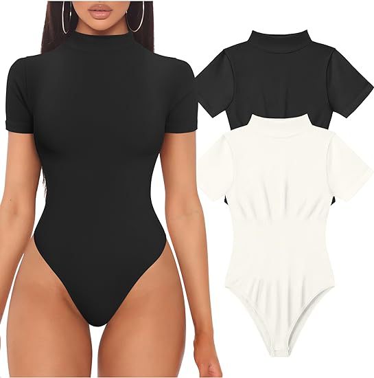Damen Kurzarm Bodysuit mit hohem Kragen Echo Archiv