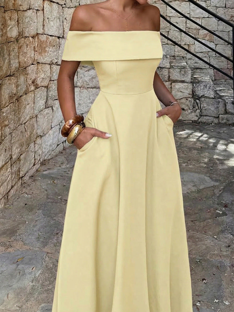 Damen Off-Shoulder Maxikleid mit Taschen und eleganter Silhouette Echo Archiv