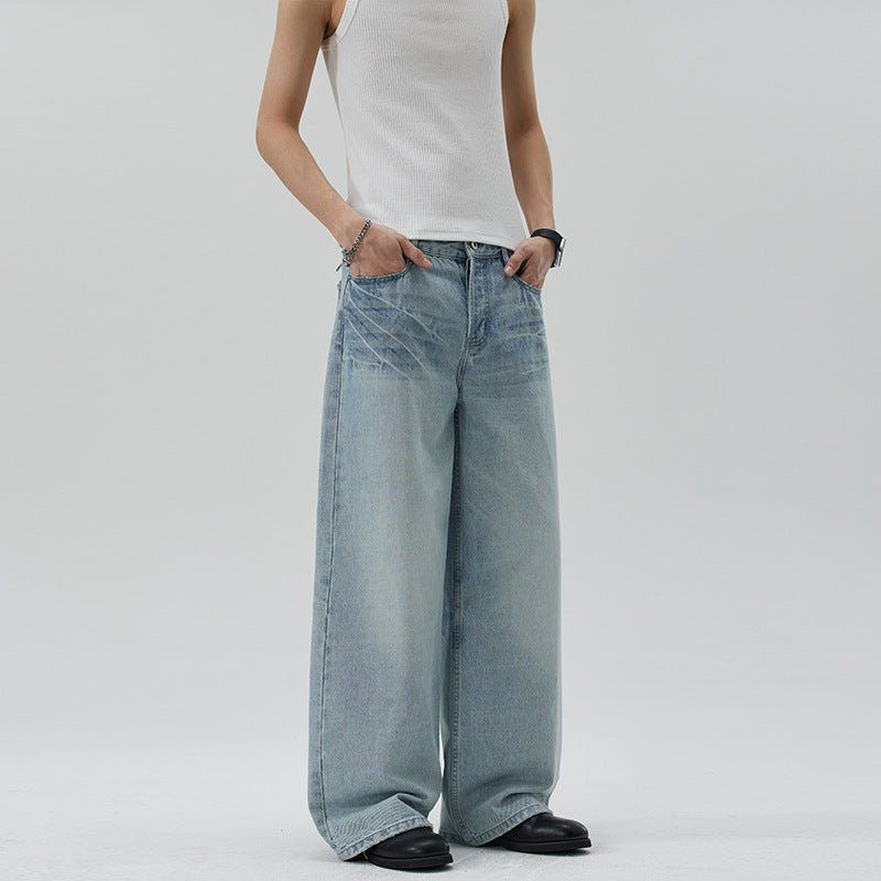 Damen Extraweite Stonewashed Denim-Palazzohose mit tiefem Schritt und geradem Saum Echo Archiv