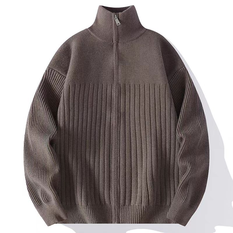 Herren Strukturierter Strickpullover mit halbem Reißverschluss und Rippenstruktur Echoarchiv