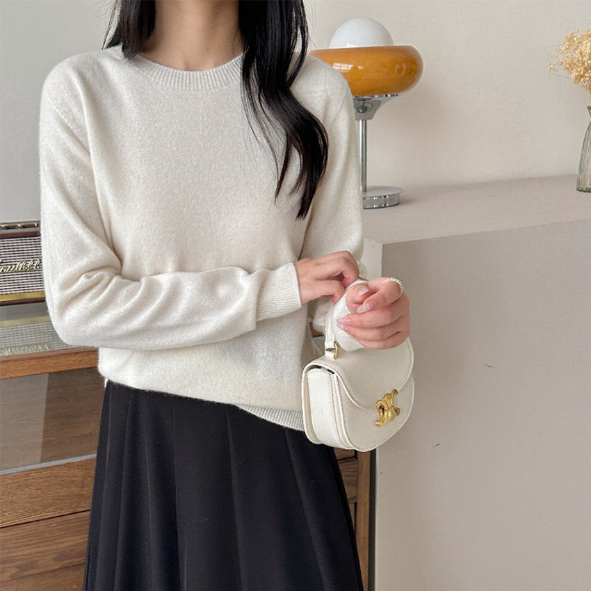 Damen Feiner Rundhals-Pullover aus Kaschmir-Mix mit gerippten Bündchen Echoarchiv