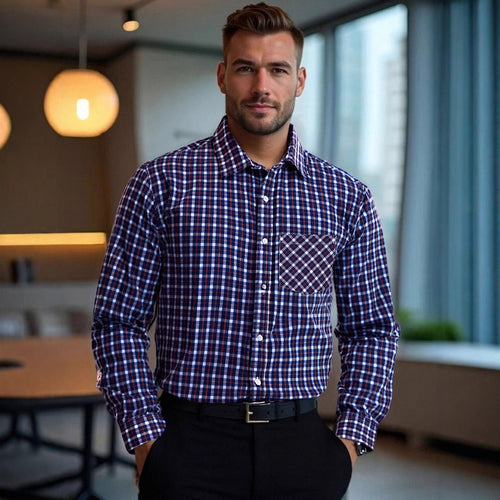 Herren Flanellhemd mit modernem Karomuster und Brusttasche Echoarchiv