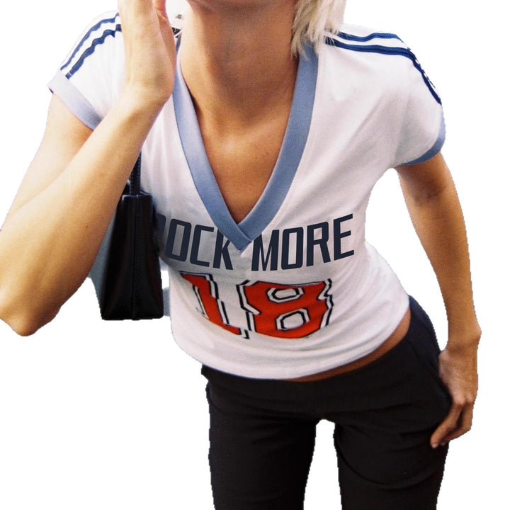 Damen modisches V-Ausschnitt T-Shirt mit dekorativem Schriftzug Echo Archiv