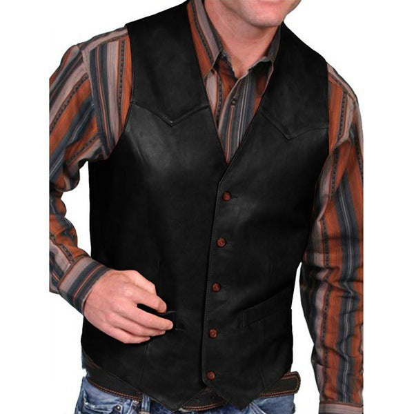 Herren nan taillierte Lederweste mit Western-Details, V-Ausschnitt und zwei Eingrifftaschen Echo Archiv