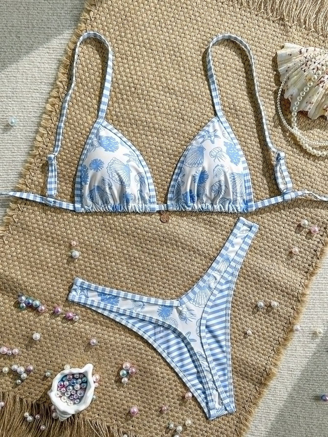 Damen Triangel-Bikini mit Rüschendetails und Karomuster Echo Archiv