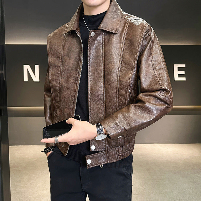 Herren Modische Kunstlederjacke mit hohem Kragen Echoarchiv