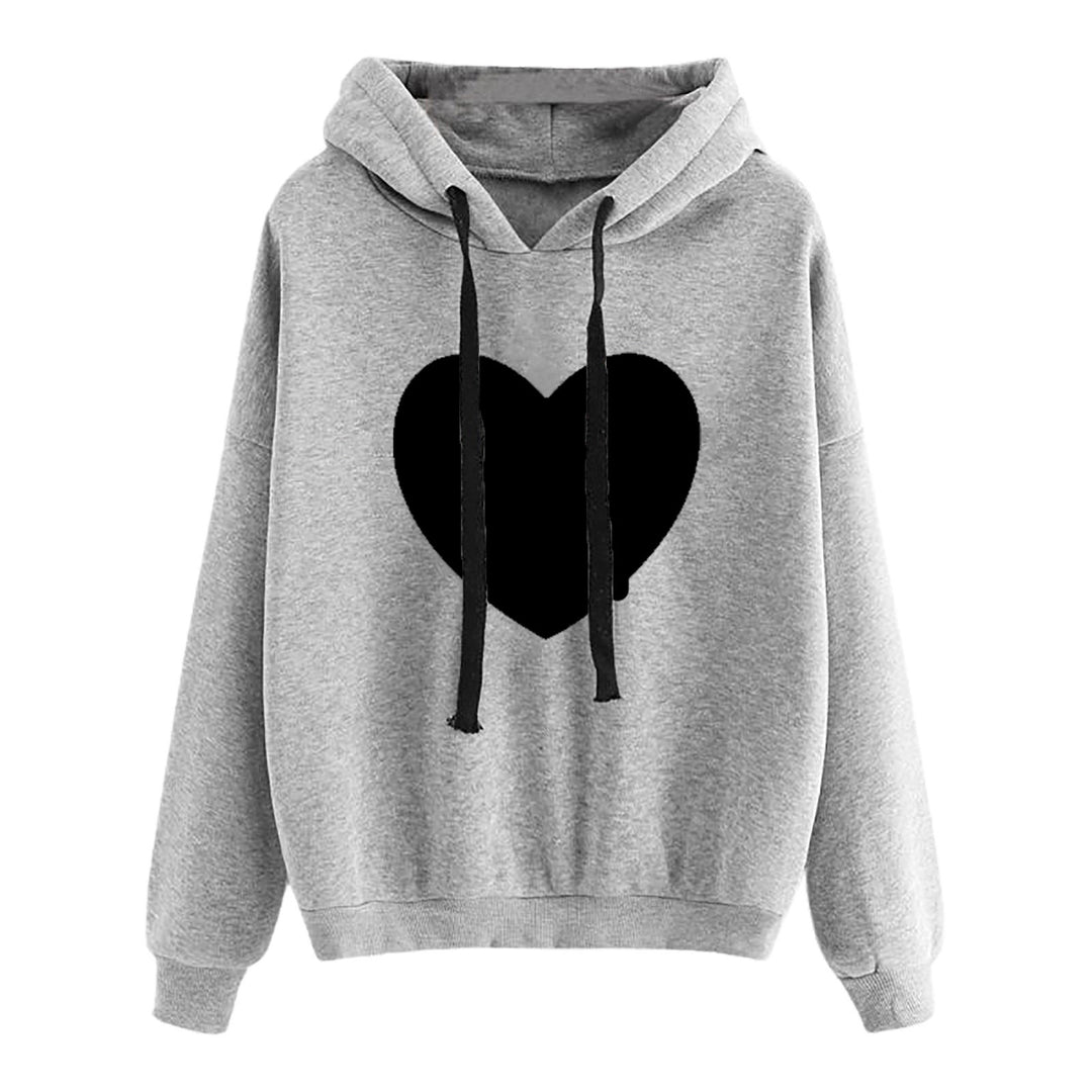 Damen leichter Oversize Kapuzenpullover mit Herz‑EKG‑Motiv, langen Kordeln und elastischem Bund – Auréline