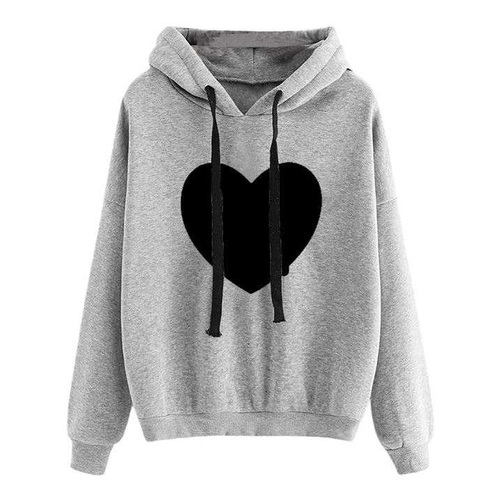 Damen leichter Oversize Kapuzenpullover mit Herz‑EKG‑Motiv, langen Kordeln und elastischem Bund – Auréline