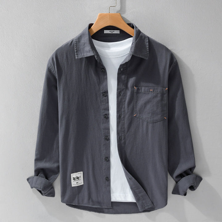 Herren Offenes Baumwoll-Overshirt im Layering-Look mit aufgesetzter Brusttasche Echoarchiv