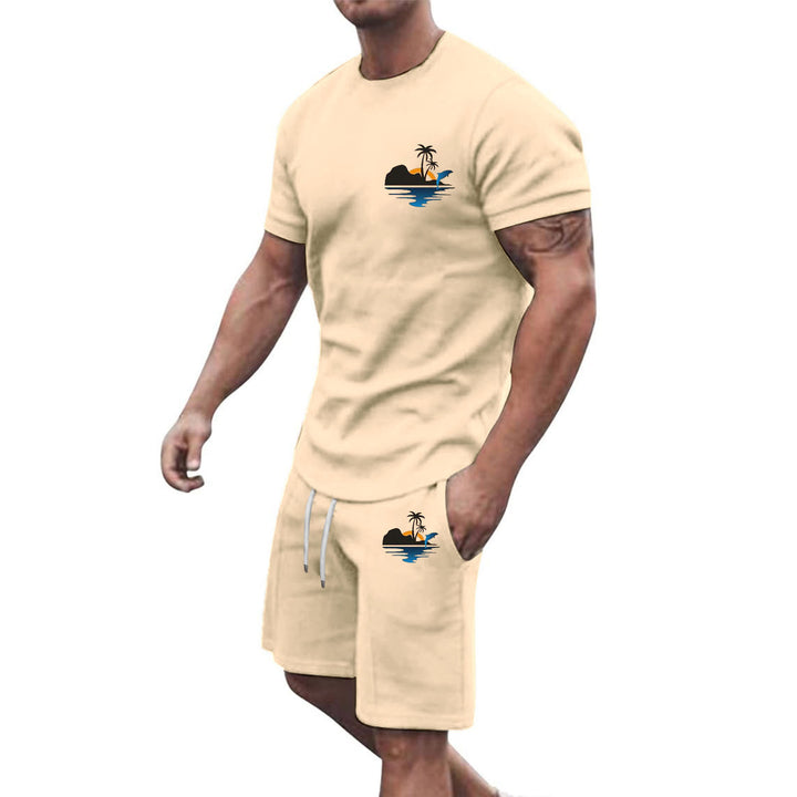 Herren Freizeit-Set aus atmungsaktivem Baumwollmaterial mit stilvollem Palmenmotiv Echoarchiv