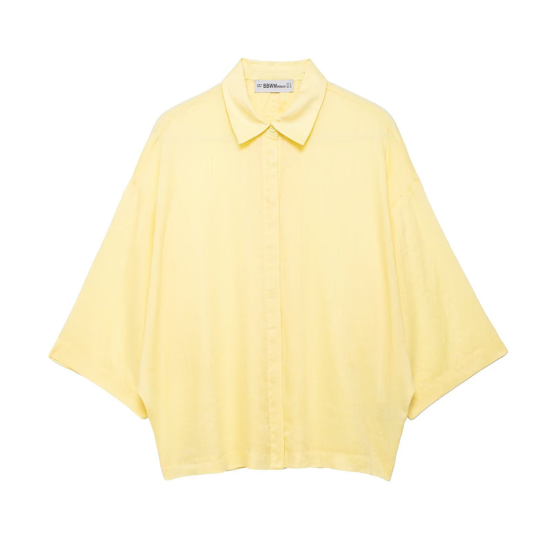 Damen Oversized Kurzarm‑Hemdbluse mit Kimonoärmeln und verdeckter Knopfleiste Echo Archiv