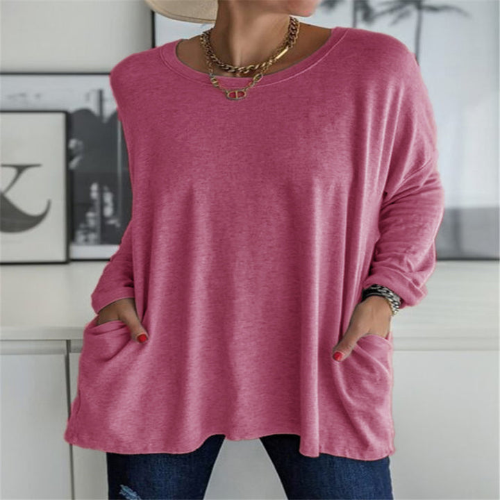 Damen nan oversized Longsleeve-Tunika mit Rundhalsausschnitt, überschnittener Schulter und aufgesetzten Taschen Echo Archiv
