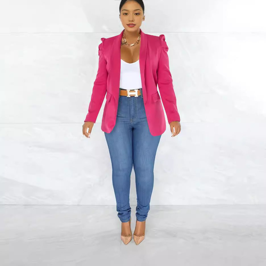 Damen taillierter Blazer mit strukturierten Schulterdetails und offenem Revers – Avérine
