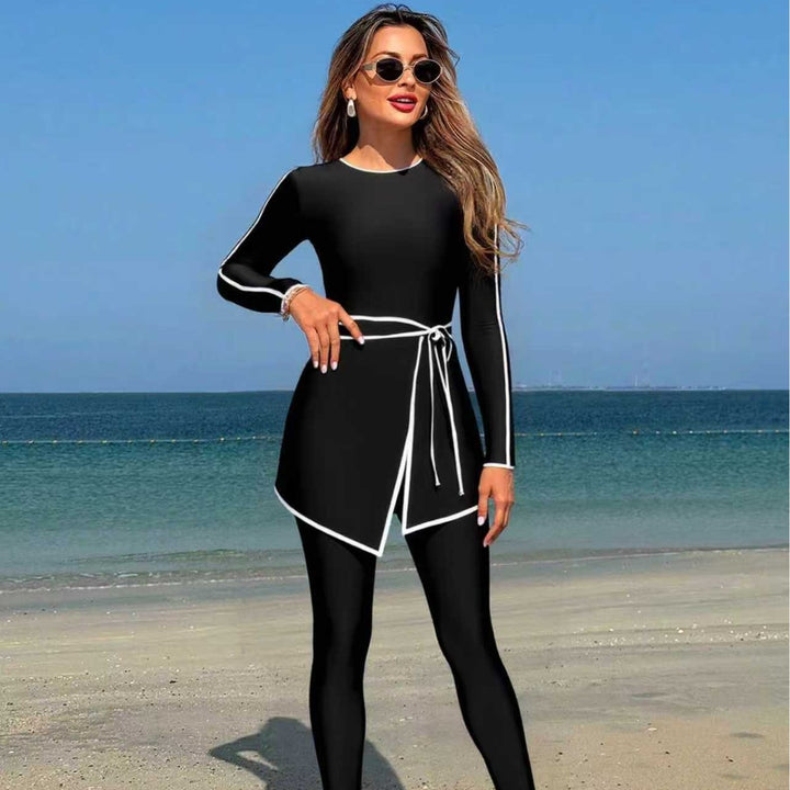 Damen modischer Langarm-Schwimmanzug mit Wickelrock Echo Archiv
