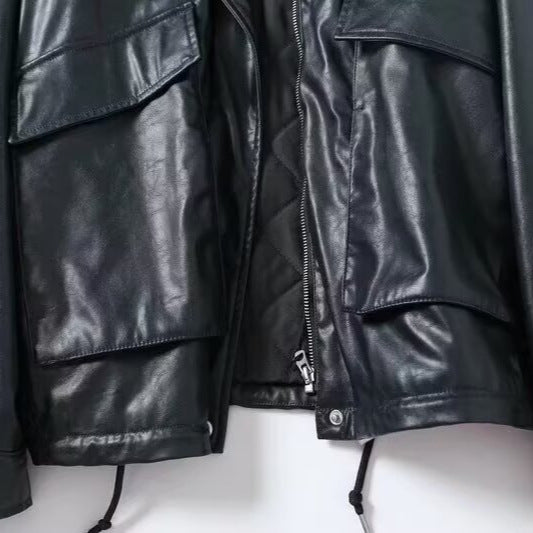 Damen Oversize Kunstlederfliegerjacke mit Teddykragen und Pattentaschen Echo Archiv