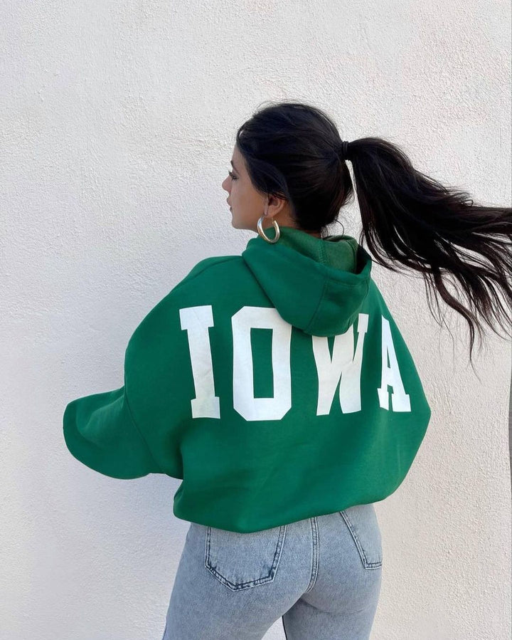 Damen Oversized Cropped Hoodie mit großem Lettering, Kapuze und relaxed Fit Echoarchiv